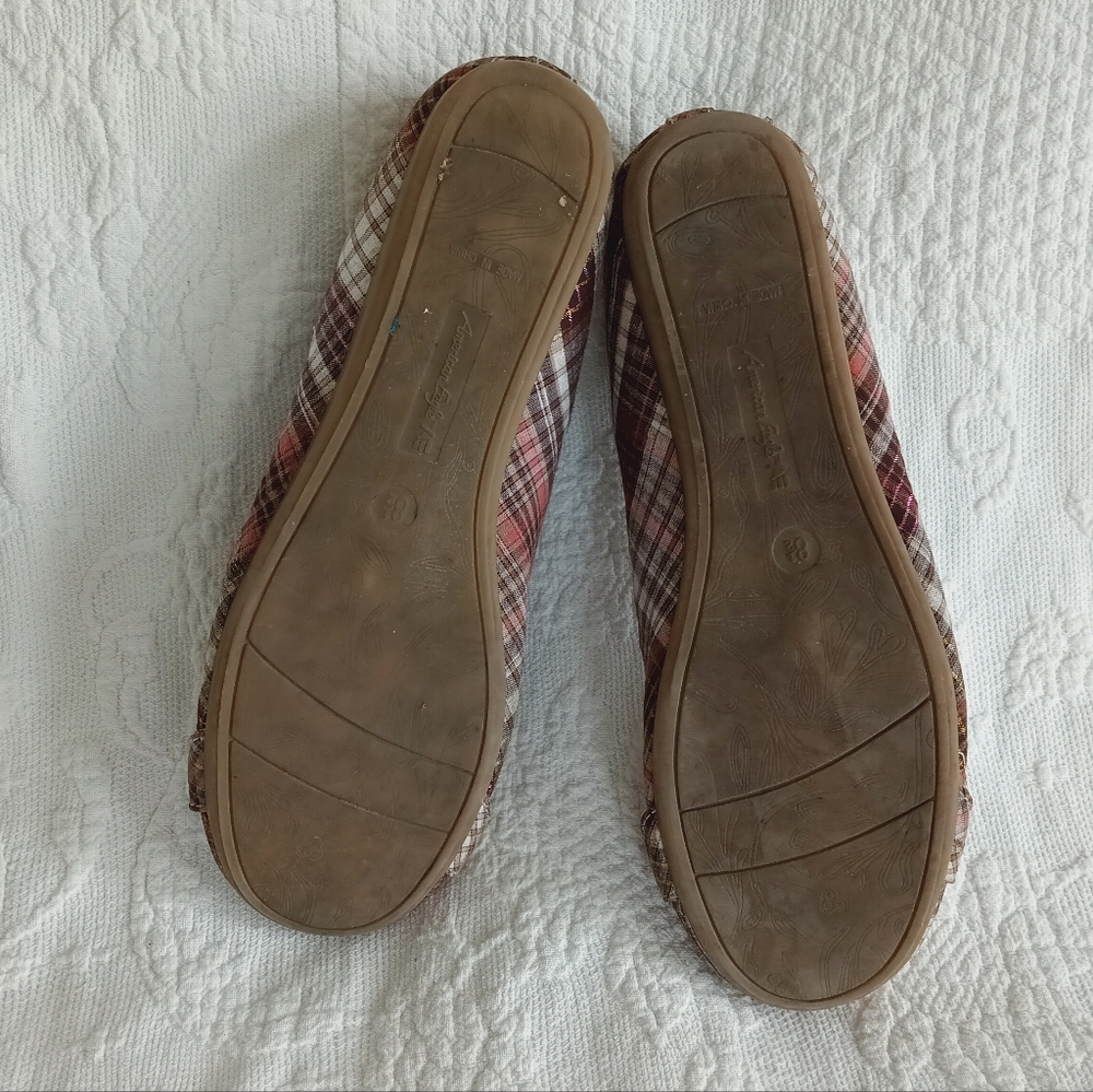 American Eagle Outfitters Pink Plaid Flats Silver Buckles Sparkly Flats School - Picture 10 of 14